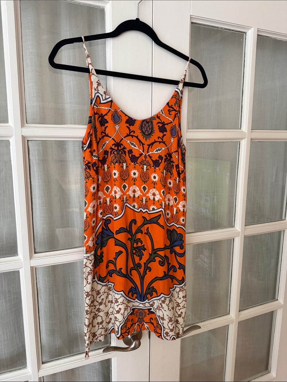 Topshop Orange Floral-Print Slip Dress with Navy Detail